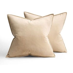 Catzon 2 Pcs Decorative Velvet Throw Pillow Covers Soild for Home Car 50X50cm-Beige