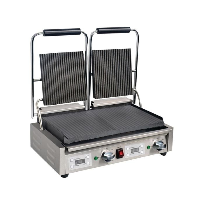 Apuro Double Contact Grill Ribbed Top Plates With Timer - Commercial Sandwich Presses (fc385-a)