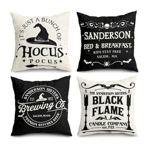 Catzon 4 Pcs Scary Throw Pillow Covers Linen Cushion Case for Decor 45X45cm