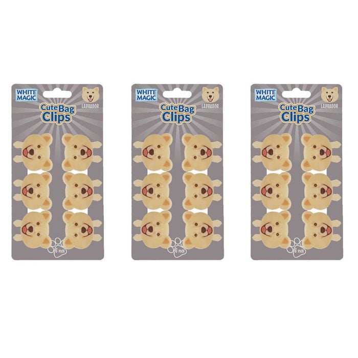 3x 6pc White Magic Cute Tidy Bag Clip Food Saver Sealer Set 4.5cm Labrador