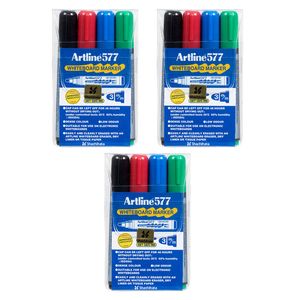 12pc Artline 577 5mm Bullet Nib Office Whiteboard Marker Assorted Colours Wallet