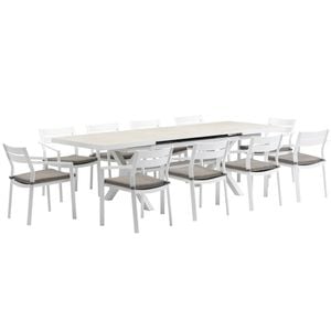 FurnitureOkay Bondi-Mosman 11-Piece Ceramic Outdoor Extendable Dining Setting - White