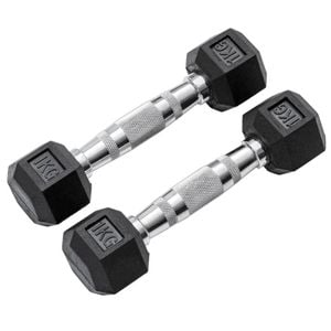 METEOR 1kg Pair Rubber Hex Dumbbells