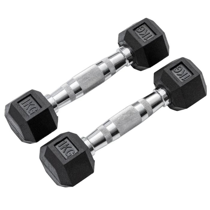 METEOR 1kg Pair Rubber Hex Dumbbells