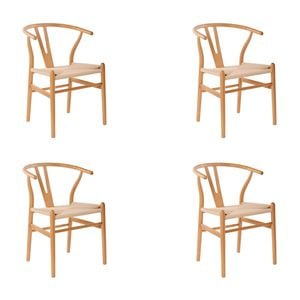 Ark Wishbone 4pc Set Dining Chair Replica Hans Wenger Beech Timber Wood Natural