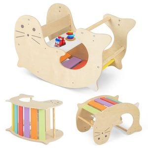 Costway 3 In 1 Kids Climber Toy Set Wood Rocking Horse & Play Table