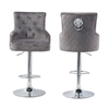 P&P Gray Velvet Swivel Bar Stool With Lion Head Accent And Adjustable Chrome Base