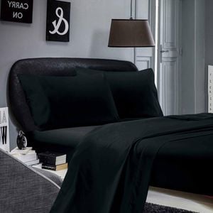 Fabric Fantastic 1000tc Ultra Soft King Single Size Bed Black Flat & Fitted Sheet Set