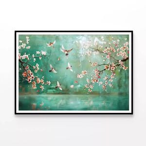 Birds Flying, Flowers  Print 100% Australian Made 120x90cm  (Poster)