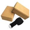 NNETM Yoga Blocks Set with Cork Blocks and Stretching Strap (Beige)