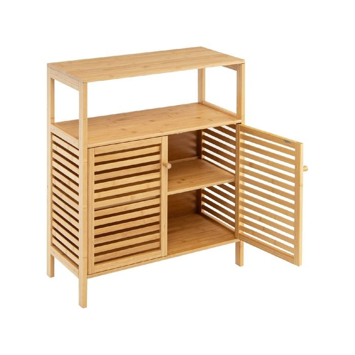 Costway Bamboo Floor Cupboard Shoes Storage Cabinet Storage Organizer w/Shutter Doors
