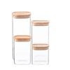 Argon Tableware Glass Storage Jar Set With Airtight Wooden Lids - 4 Sizes Square Cube Kitchen Storage Container Preserving Jars