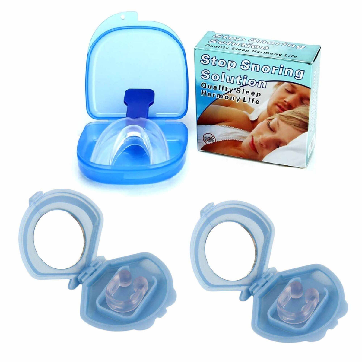 2x Mouthguard Mouthpiece + 2x Nose Clip Anti Snoring Aid Sleep ...