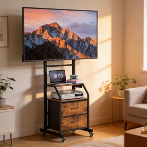Ufurniture Mobile TV Cart for 32-55 Inch Screens Adjustable Rolling TV Mount Stand w/ Storage Shelf & Lockable Wheels Walnut