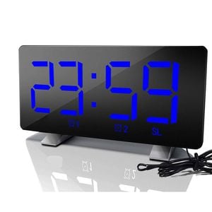 Catzon Digital Alarm Clock Curved-screen With Dimmer 2 Alarm Setting-blue