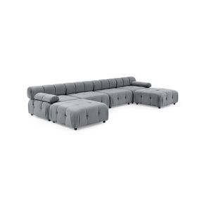 Foret 6 Seater Sofa Modular Ottoman Tufted Velvet Lounge Couch Chaise Light Grey