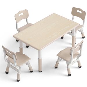 PlayPals Kids Table Chairs Set Height Adjustable Graffiti Desk 120X60CM Beige