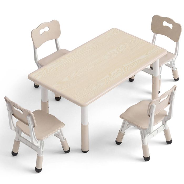 PlayPals Kids Table Chairs Set Height Adjustable Graffiti Desk 120X60CM Beige