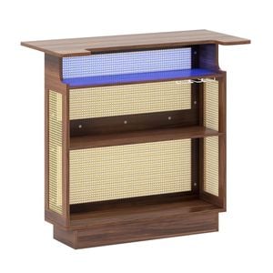 Costway Mini Home Bar Unit W/4-tier Rattan Bar Table 3 Stemware Racks