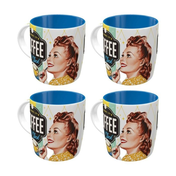 4x Nostalgic-art Ceramic Coffee Mug Retro O Clock Design 330ml