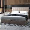 Gas Lift Storage Bed With Headboard - Upholstered Platform With Easy-lift & Underbed Storage Beige Single