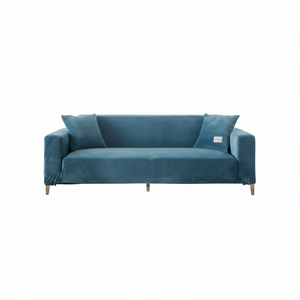 LushCovers Stretchable Quality Velvet Plush Sofa Pet Protect Elastic Lounge Couch Cover - 4 Seater - Lake Blue