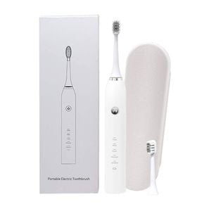Sonic Electric Toothbrush White - Waterproof Usb Charging 5 Modes 2 Heads + Case