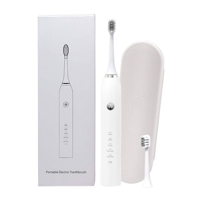 Sonic Electric Toothbrush White - Waterproof Usb Charging 5 Modes 2 Heads + Case