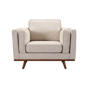 Single Seater Armchair Sofa Modern Lounge Accent Chair in Beige Fabric with Wooden Frame