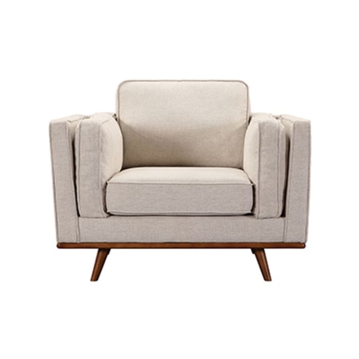 Single Seater Armchair Sofa Modern Lounge Accent Chair in Beige Fabric with Wooden Frame