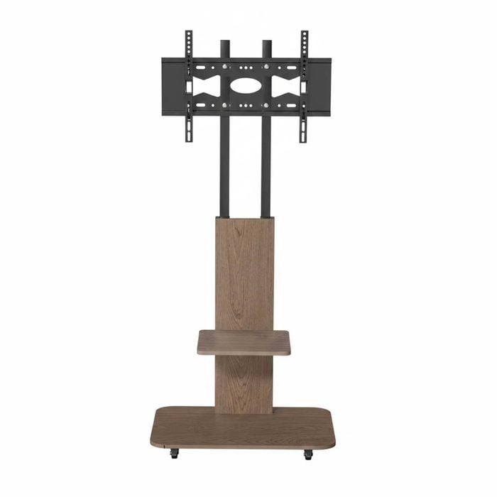 P&P Black Walnut Wood Mobile TV Floor Stand With Shelves For 40 To 75 Inch TVs