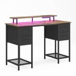 Advwin 120cm Walnut Computer Desk with LED Lights Power Outlets Gaming Desk