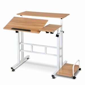 Sit Stand Standing Desk - Portable Wheels Light Wood