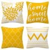 Set of 4 Luxton Abstract Home Lover Square Cushion Covers (Yellow)