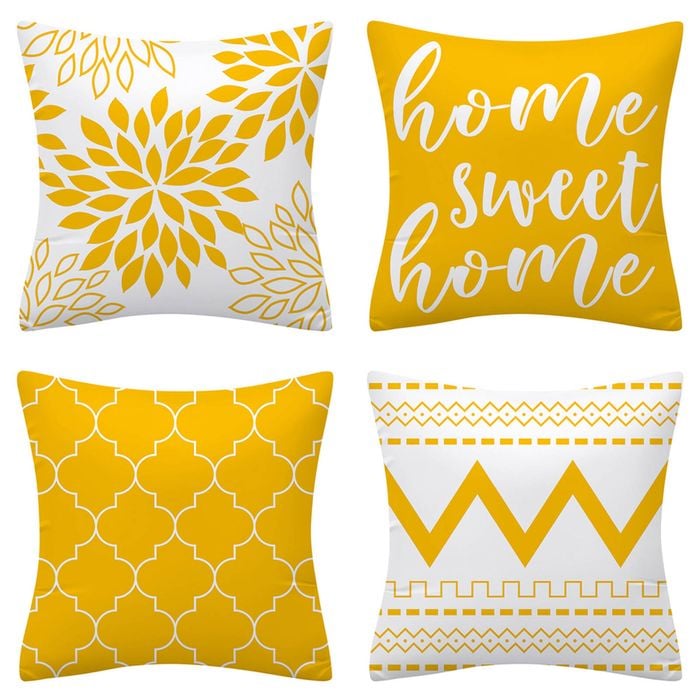 Set of 4 Luxton Abstract Home Lover Square Cushion Covers (Yellow)