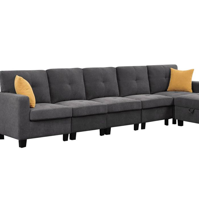 Paxton Modular Chenille 5-Seater + Ottoman Sofa Set - Dark Grey