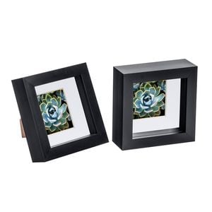 Nicola Spring 2 Piece 4 X 4 3d Shadow Box Photo Frame Set - Craft Display Picture Frame With 2 X 2 Mount - Black