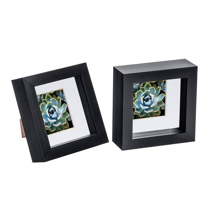 Nicola Spring 2 Piece 4 X 4 3d Shadow Box Photo Frame Set - Craft Display Picture Frame With 2 X 2 Mount - Black