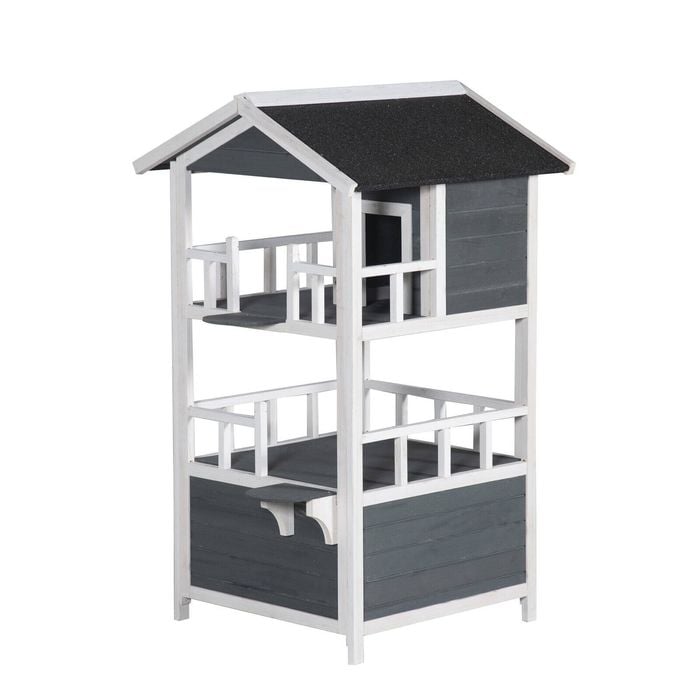 Yes4pets Double Story Cat Shelter Condo With Escape Door Rainproof Kitty House