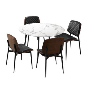 Oikiture 5PCS Dining sets 110cm Round Table with Chairs PU Black