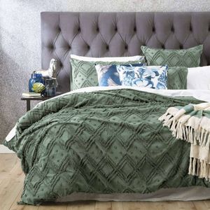 Park Avenue Medallion Cotton Vintage Washed Tufted Sage Quilt Cover Set