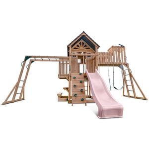 Lifespan Kids Kensington Swing Set, Monkey Bars & Play Centre with 2.2m Pastel Pink Slide