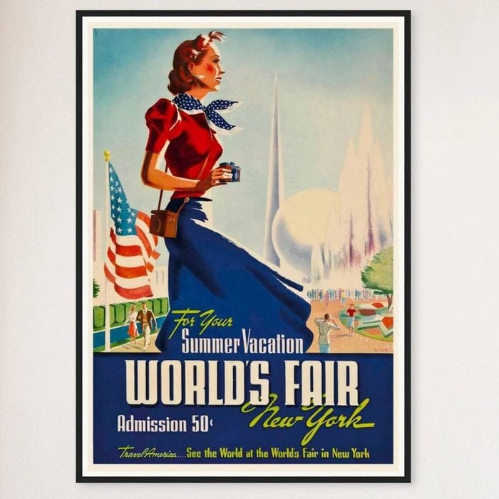 Galrie Vintage 1939 See The World's Fair New York Travel Poster Timeless Charm Artwork, Black Frame, 70 x 100cm (28 x 40inch)