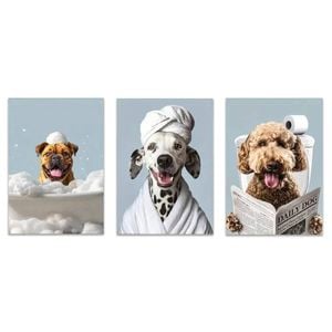 3pcs Classic Style Dog Themed Ink Art  Print 100% Australian Made 3 x 40x60cm (Metal Print)