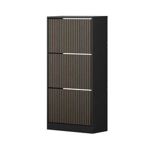 Oikiture Shoe Rack Storage Cabinet 3 Tiers Black