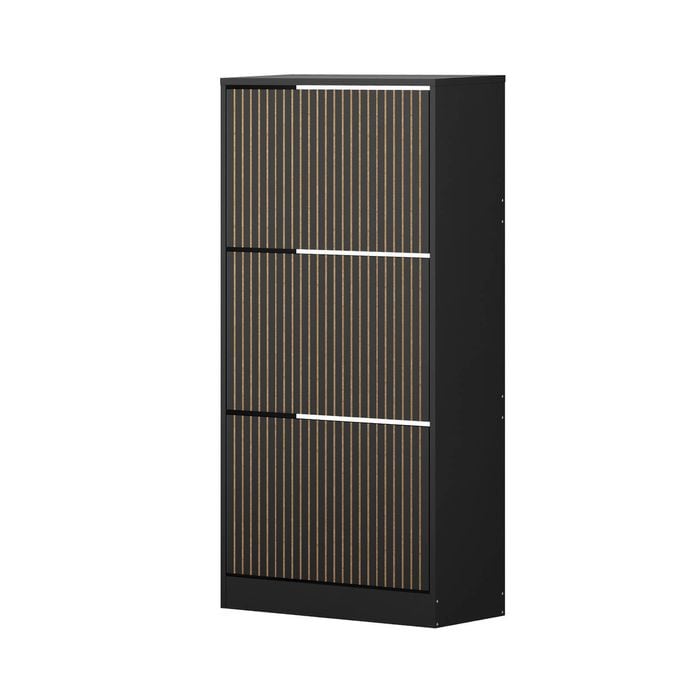 Oikiture Shoe Rack Storage Cabinet 3 Tiers Black