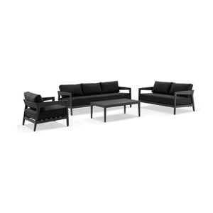 Bronte 3+2+1 Outdoor Aluminium Lounge Setting Charcoal With Coffee Table & Denim Grey Cushions