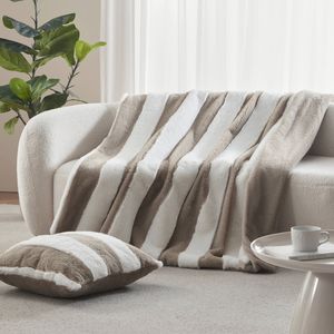 Dreamaker Denver Carved Stripe Faux Fur Throw Natural 130x170cm
