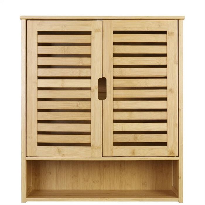 P&P Bamboo Wall Cabinet With Double Doors 3-Tier Shelf