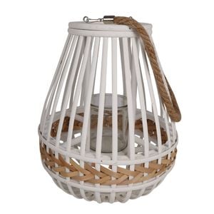 Maine & Crawford Johan 36cm Bamboo/wood Lantern W/ Glass Candle Holder Decor Wht